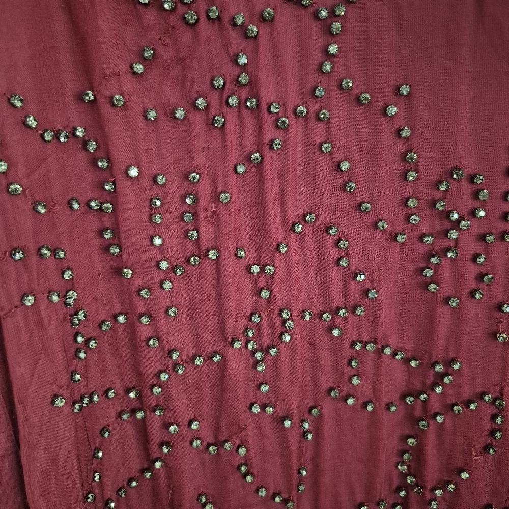 FREE PEOPLE Midnight Party Flapper Fringe Tunic Top Dress S Burgundy Boho Indie - Picture 13 of 16